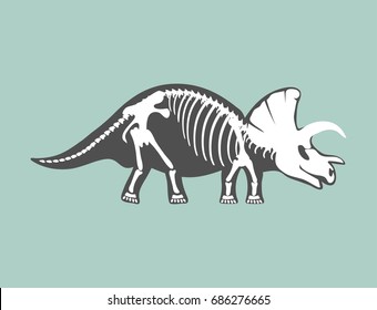 Dinosaurs skeleton silhouette bone tyrannosaurus prehistoric animal dino bone vector flat illustration.