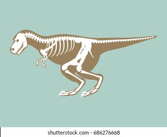 Dinosaurs skeleton silhouette bone tyrannosaurus prehistoric animal dino bone vector flat illustration.