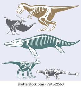 Dinosaurs Skeletons Silhouettes Set Fossil Bone Stock Vector (Royalty ...