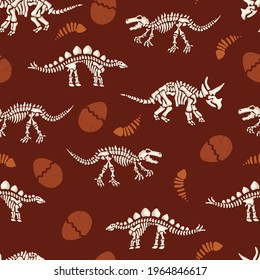 Dinosaurs Skeletons Underground Vector Seamless Pattern