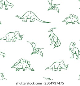 Dinosaurs, sketch, seamless pattern, monochrome sketch, hand drawn vector
