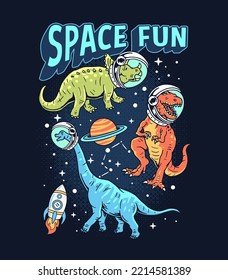 Dinosaurs in space. Vector illustration for t-shirt prints, posters and other uses.