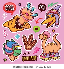 Dinosaurs Sticker Balloon Hand Drawn Doodle Element Vector Collection