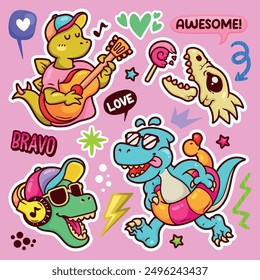 Dinosaurs Sticker Balloon Hand Drawn Doodle Element Vector Collection