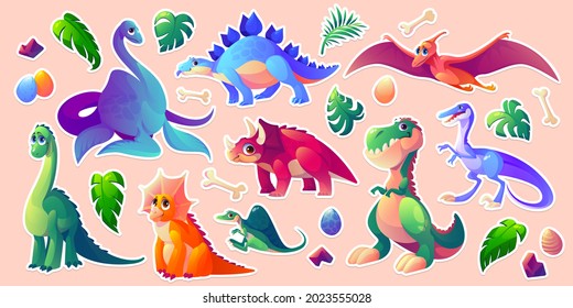 Dinosaurs stickerpack, dino cartoon characters set