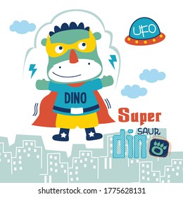 dinosaurs the superhero funny animal cartoon,vector illustration