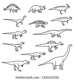 Dinosaurs thin line icon set. Vector outline icons set.