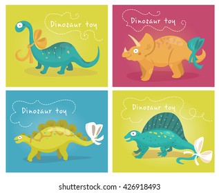 Dinosaurs toys. Set. Vector illustration. Cartoon characters. Flat style. Cute monsters