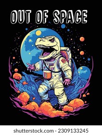 dinosaurs t-rex out of space for t-shirt