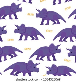 Dinosaurs Triceratops vector illustration seamless pattern colorful background for kids