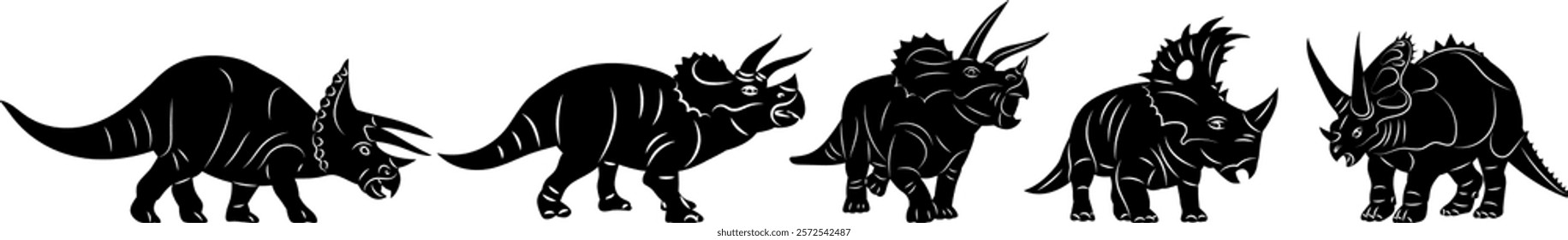 dinosaurs with tusks silhouette set vector