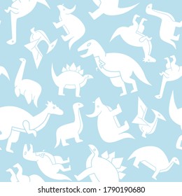 Dinosaurs - Vector background (seamless pattern) of silhouettes triceratops, stegosaurus, tyrannosaurus and other animals of the Jurassic period for graphic design