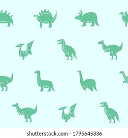 Dinosaurs - Vector background (seamless pattern) of silhouettes triceratops, stegosaurus, tyrannosaurus and other animals of the Jurassic period for graphic design