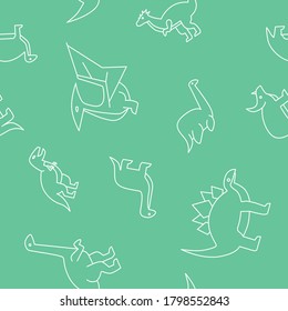 Dinosaurs - Vector background (seamless pattern) of triceratops, stegosaurus, tyrannosaurus and other animals of the Jurassic period for graphic desig