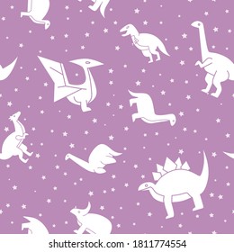 Dinosaurs - Vector background (seamless pattern) of silhouettes triceratops, stegosaurus, tyrannosaurus and other animals of the Jurassic period for graphic design