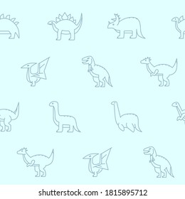 Dinosaurs - Vector background (seamless pattern) of triceratops, stegosaurus, tyrannosaurus and other animals of the Jurassic period for graphic design