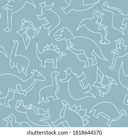 Dinosaurs - Vector background (seamless pattern) of triceratops, stegosaurus, tyrannosaurus and other animals of the Jurassic period for graphic design