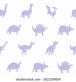 Dinosaurs - Vector background (seamless pattern) of silhouettes triceratops, stegosaurus, tyrannosaurus and other animals of the Jurassic period for graphic design