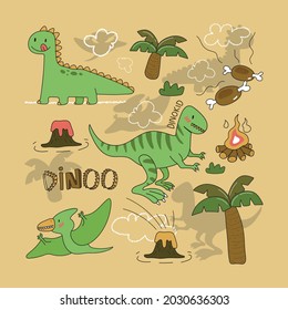 Dinosaurs vector in cartoon. Colorful cute baby illustration is ideal for a children's room.

