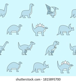 Dinosaurs - Vector color background (seamless pattern) of triceratops, stegosaurus, tyrannosaurus and other animals of the Jurassic period for graphic design