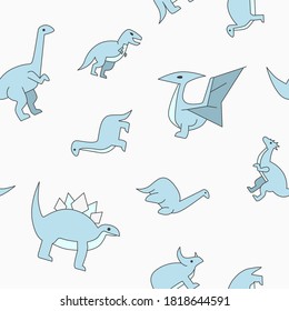 Dinosaurs - Vector color background (seamless pattern) of triceratops, stegosaurus, tyrannosaurus and other animals of the Jurassic period for graphic design