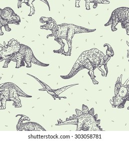 Dinosaurs vector drawings seamless pattern