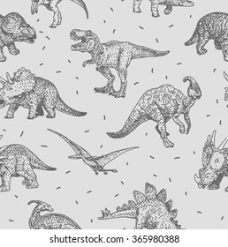 Dinosaurs vector drawings seamless pattern