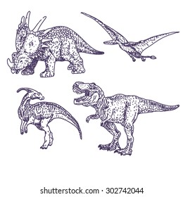 Dinosaurs vector drawings set