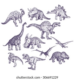 Dinosaurs vector drawings set