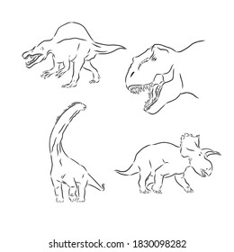 Dinosaurs vector drawings set, dinosaur, vector sketch illustration