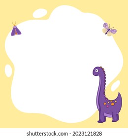 Dinosaurios. Marco vectorial en forma de mancha en un estilo de dibujo plano. Plantilla para fotos de niños, postales, invitaciones.