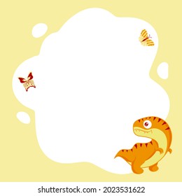 Dinosaurs. Vector frame in the form of a spot in a flat cartoon style. Template for children's photos, postcards, invitations.
