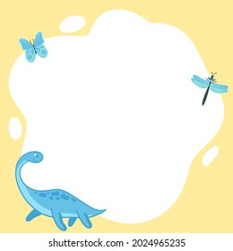 Dinosaurs. Vector frame in the form of a spot in a flat cartoon style. Template for children's photos, postcards, invitations.