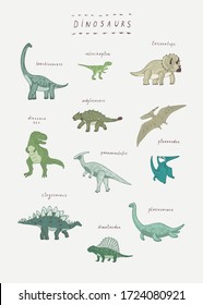 Dinosaurs vector hand drawn prnt for kids