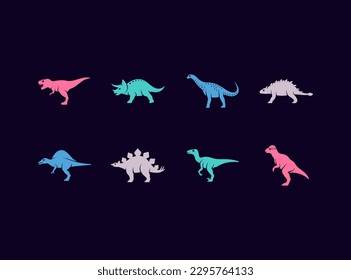 Dinosaurs vector icon set. Various kinds of dinosaurs icon collection.