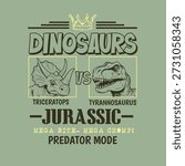 dinosaurs vector illustration of triceratops vs tyrannosaurus boys graphics for t shirt print