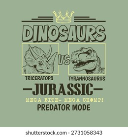 Dinosaurios Ilustración vectorial de Triceratops vs Tyrannosaurus Gráficos de niños para impresión de camiseta