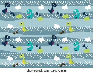 Dinosaurs Vector  pattern. Children's illustration in a funny cartoon style. Scandinavian hand-drawn background is ideal for children's clothing, textiles, wallpaper, etc