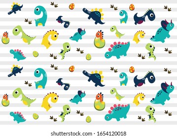 Dinosaurs Vector  pattern. Children's illustration in a funny cartoon style. Scandinavian hand-drawn background is ideal for children's clothing, textiles, wallpaper, etc