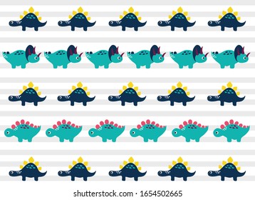 Dinosaurs Vector  pattern. Children's illustration in a funny cartoon style. Scandinavian hand-drawn background is ideal for children's clothing, textiles, wallpaper, etc