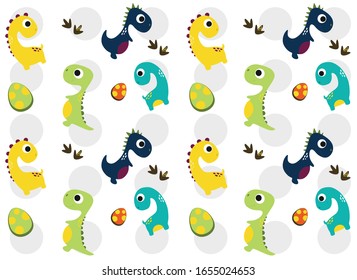 Dinosaurs Vector  pattern. Children's illustration in a funny cartoon style. Scandinavian hand-drawn background is ideal for children's clothing, textiles, wallpaper, etc