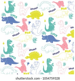 Dinosaurs vector print.Funny graphic design for kids.
