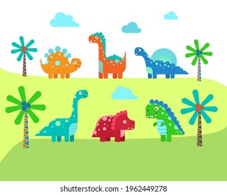 Dinosaurs vector set.
You can use it wherever you need a vector image. For example, for printing, crafts, fabric, cards, wallpaper and more.