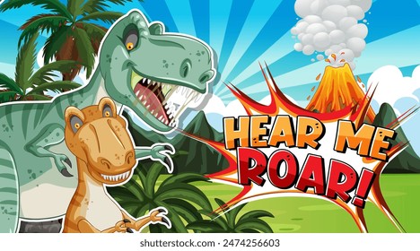 Dinosaurs in a vibrant prehistoric scene