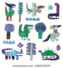 Dinosaurs watercolor vector illustration. Animal wildlife. 