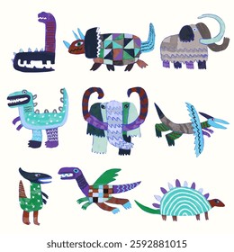 Dinosaurs watercolor vector illustration. Animal wildlife. 