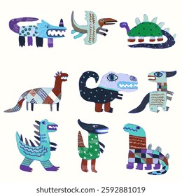 Dinosaurs watercolor vector illustration. Animal wildlife. 