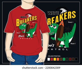 dinosaurs wave breaker, vector animal cartoon illustration design 