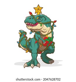 dinosaurs wearing cristmas lamp vector illustration design