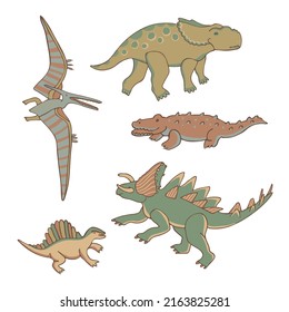 Dinosaurs wildlife raptor illustrations set
